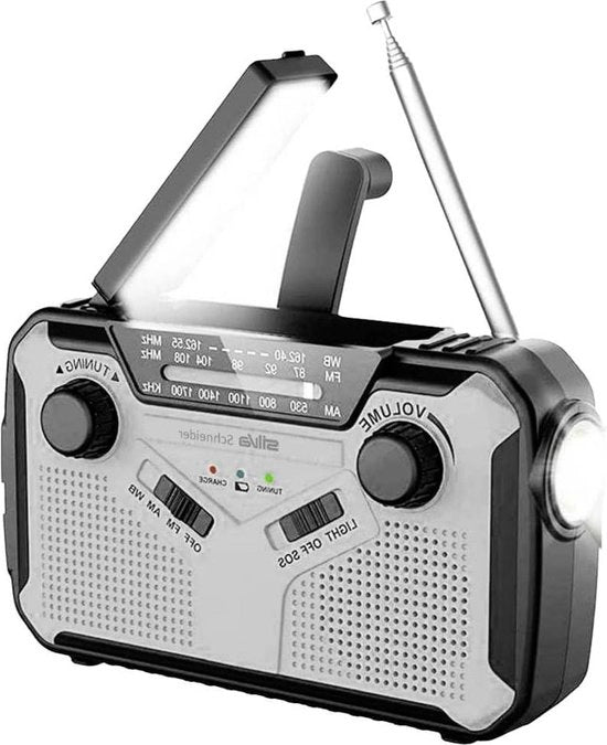 Noodradio con funzione di ricarica USB, sirena, lampada da tasca, lampada da lettura, colore nero-grigio, kit di emergenza outdoor, apparecchiatura per la sopravvivenza