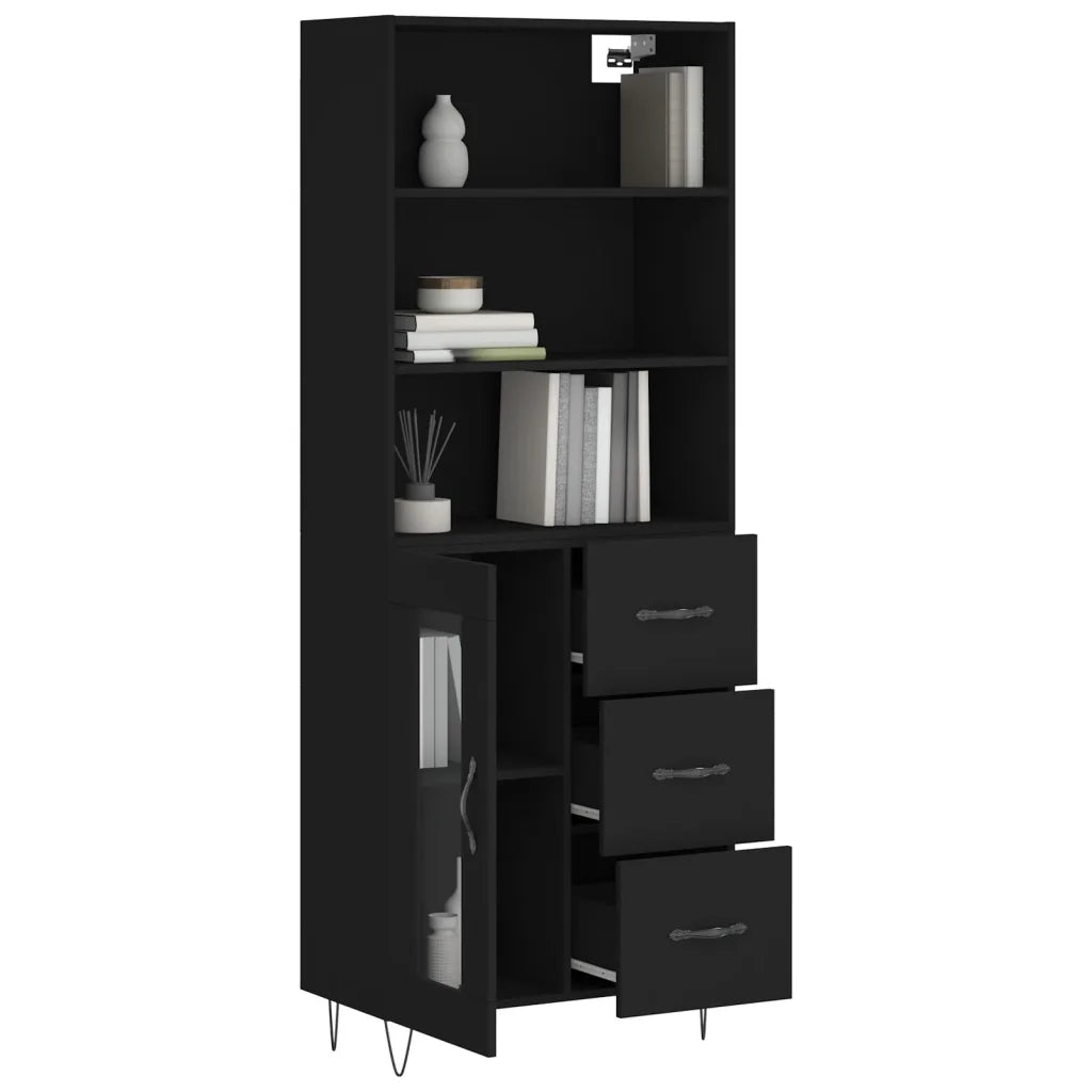 Credenza | Madia | Buffet da pranzo | Armadio da pranzo Nera 69,5x34x180 cm in Legno Multistrato