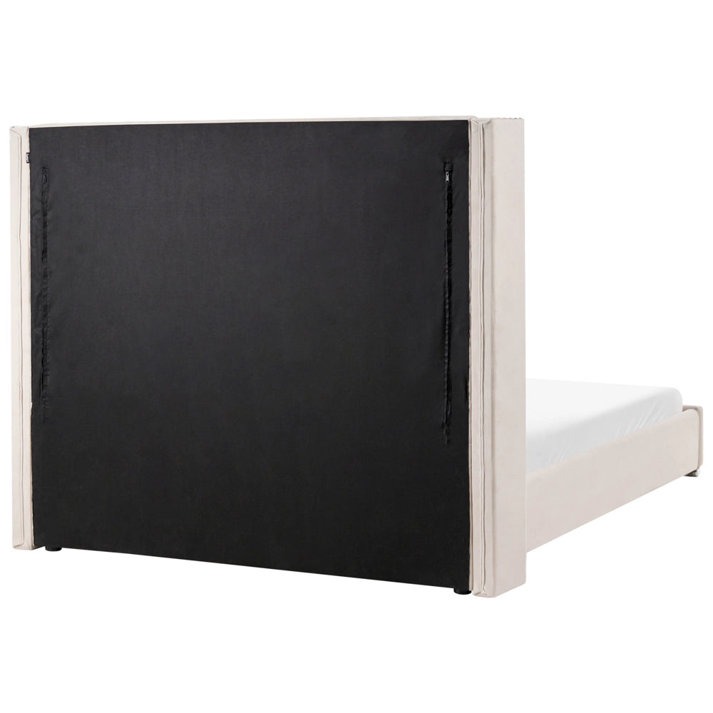 Letto matrimoniale a doghe velluto bianco sporco imbottito trapuntato poggiatesta 160 x 200 cm stile glamour elegante