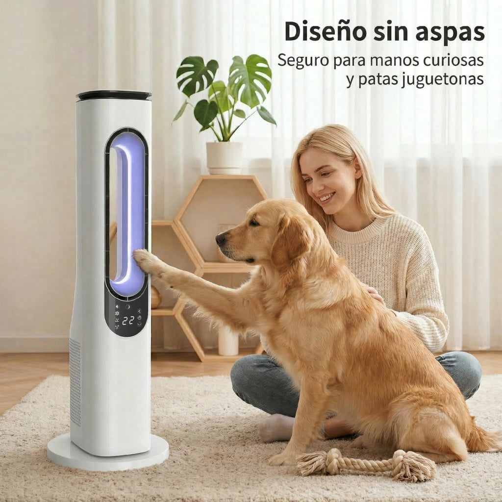 Ventilatore a Torre Senza Pale ¨C zephmum ¨C LED, Telecomando, Bianco
