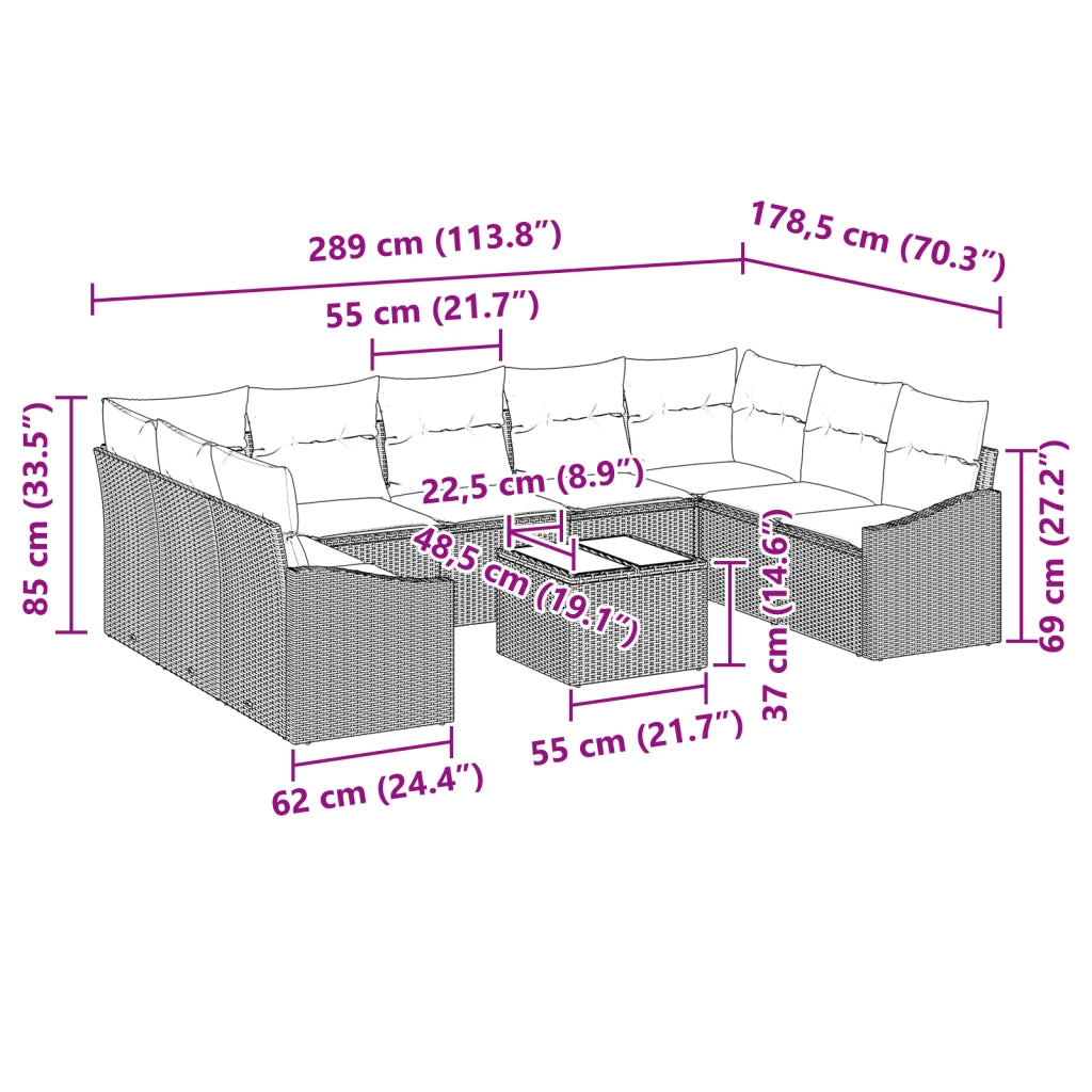 Set di Divani da Giardino a 9 Pezzi con Cuscini Grigio Polyrattan