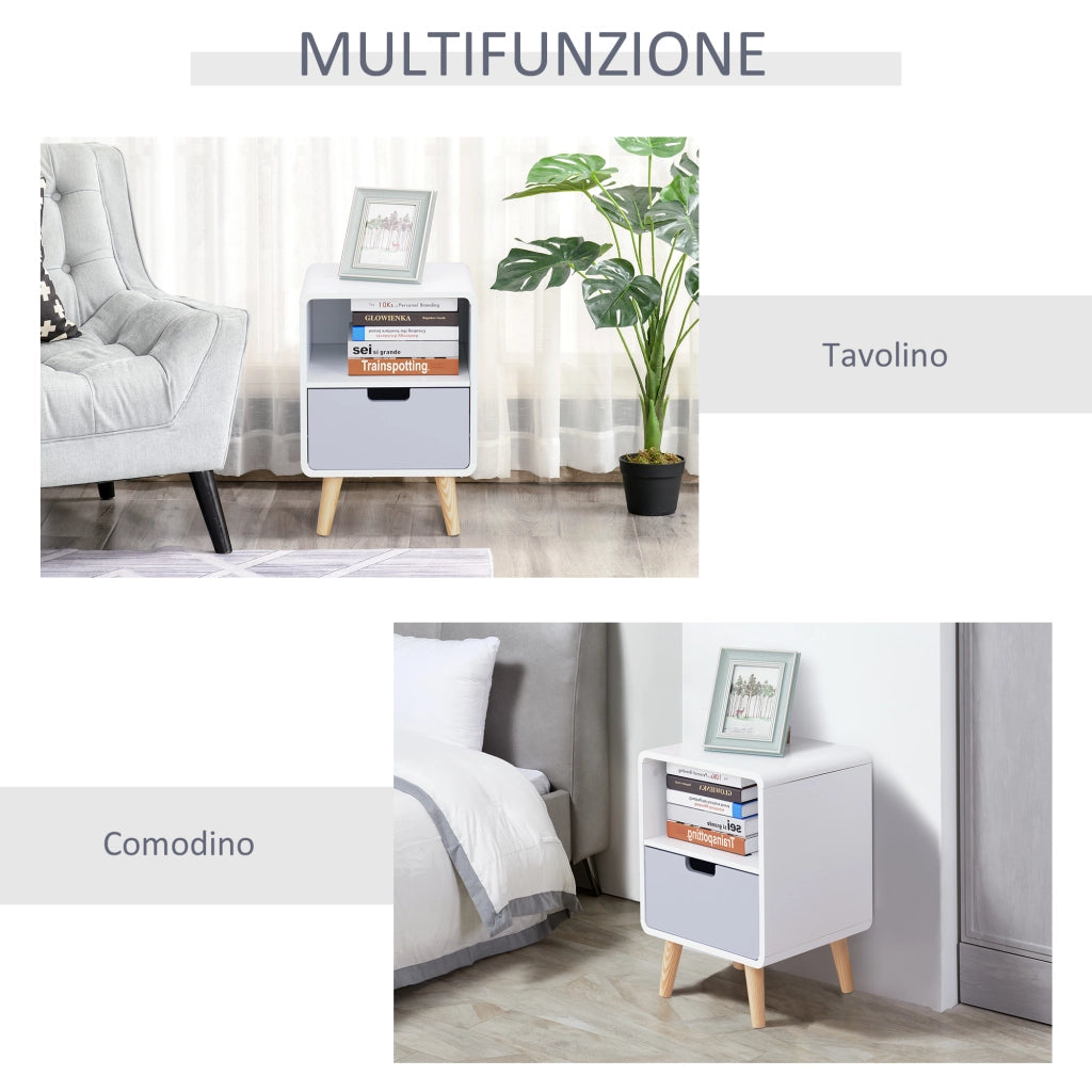 Comodino con Cassetto in Legno di Pino ¨C Zephmum ¨C MDF Bianco 40x38x58 cm