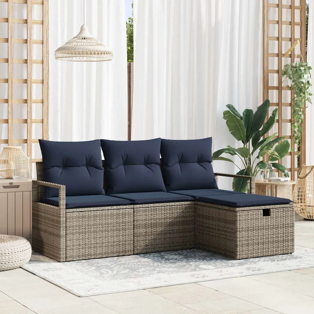 Set di divani con cuscino 4 pcs Grigio e Blu Navy polyrattan
