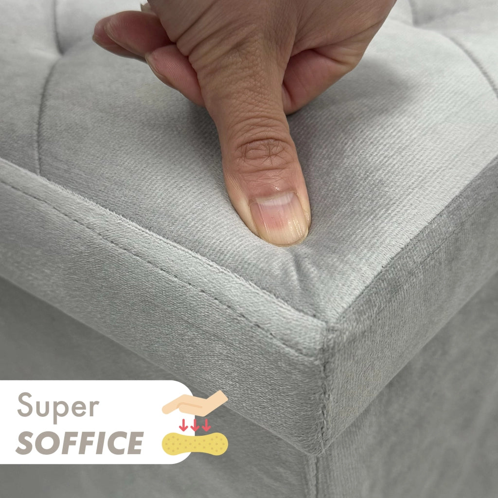 Pouf Contenitore In Velluto Quadrato Moderno Panca Cassapanca Soggiorno Panchina Per Ingresso Scarpiera Sgabello Panca Moderna  Grigio chiaro
