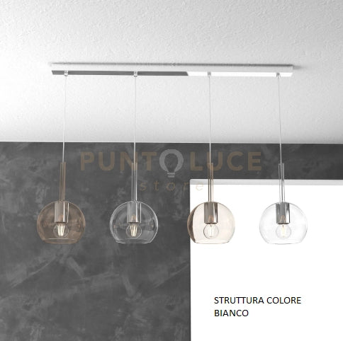 SOSP. BIANCO RETTANGOLARE 4 LUCI VETRI TUTTI PICCOLO (2 X TRASPARENTE + 2 X AMBRA) 1155BI-S4 RP-TA