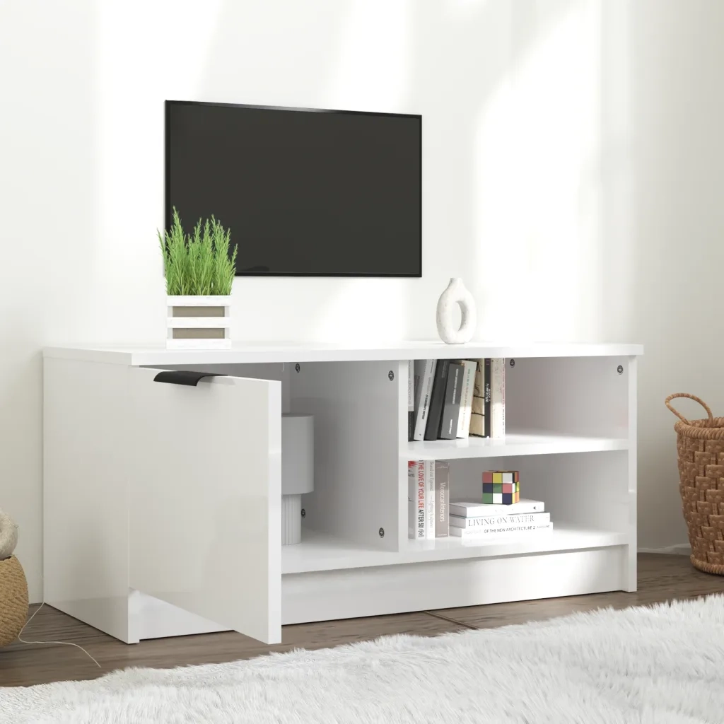 Mobile Porta TV-Credenza TV Bianco Lucido 80x35x45 cm in Legno Multistrato