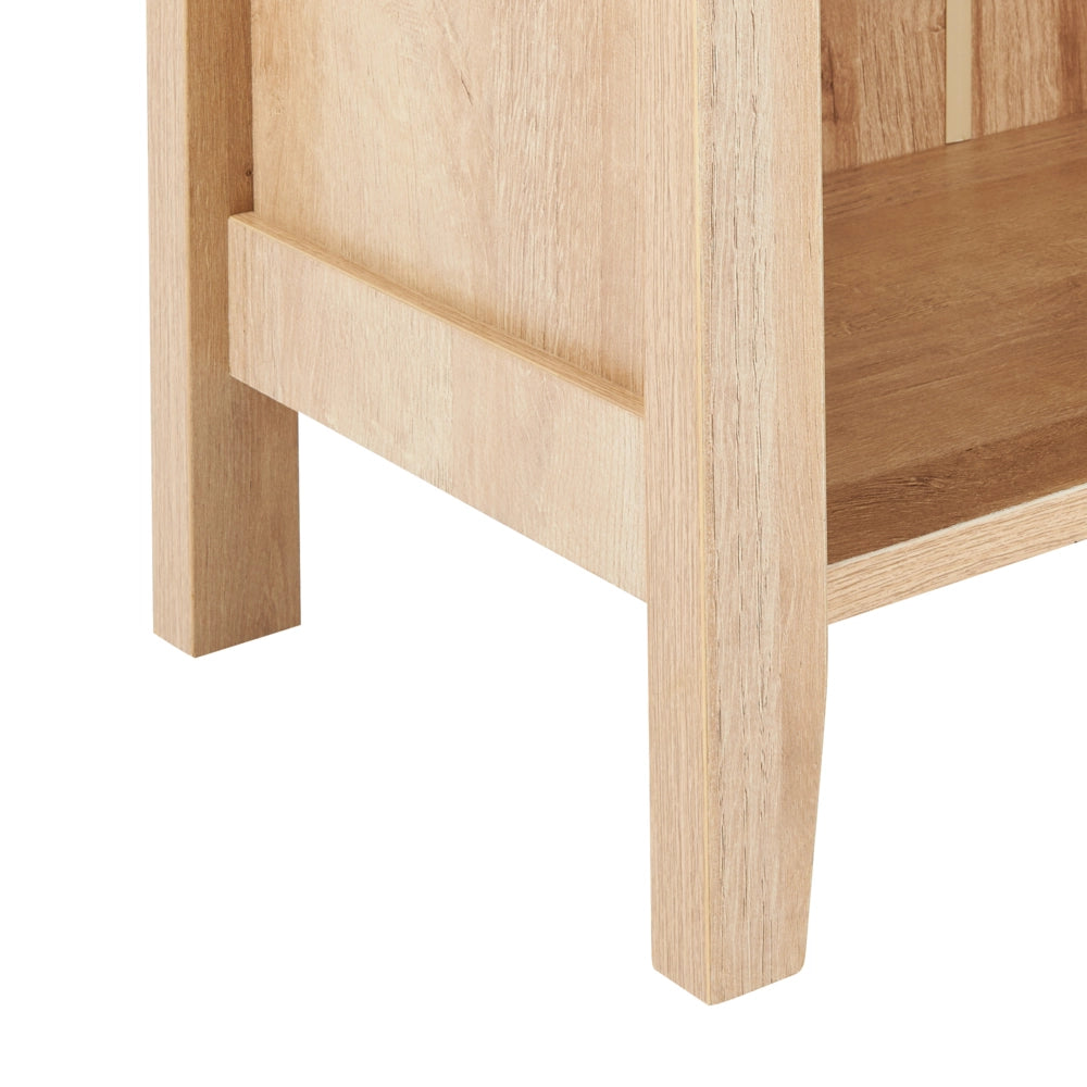 Credenza con cassetto 2 ripiani e porta bicchieri in vetro legno chiaro stile moderno soggiorno