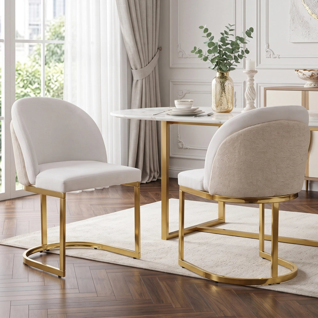 SEDIA Imbottita 59x52x85 cm Chenille Beige e Oro Set da 4 pezzi