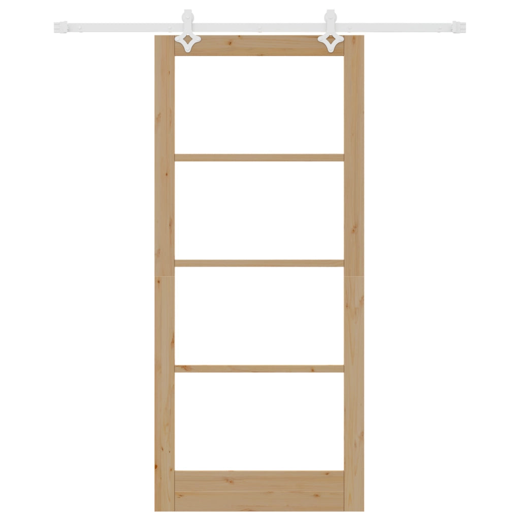 Set Porta Scorrevole  con Hardware 93x211 cm Legno Massello di Pino