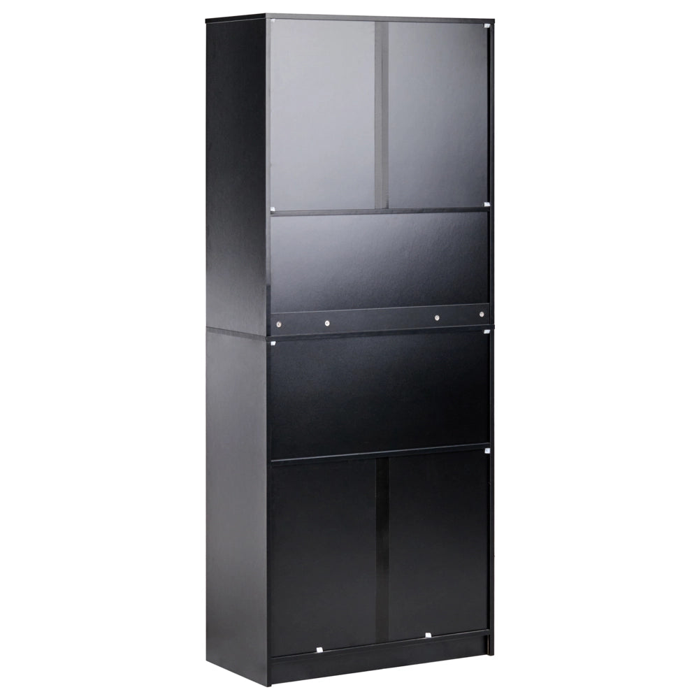 Libreria a 4 ante Marrone e nero Pannelli di particelle di legno Mobili da ufficio minimalisti Ripiani aperti e chiusi