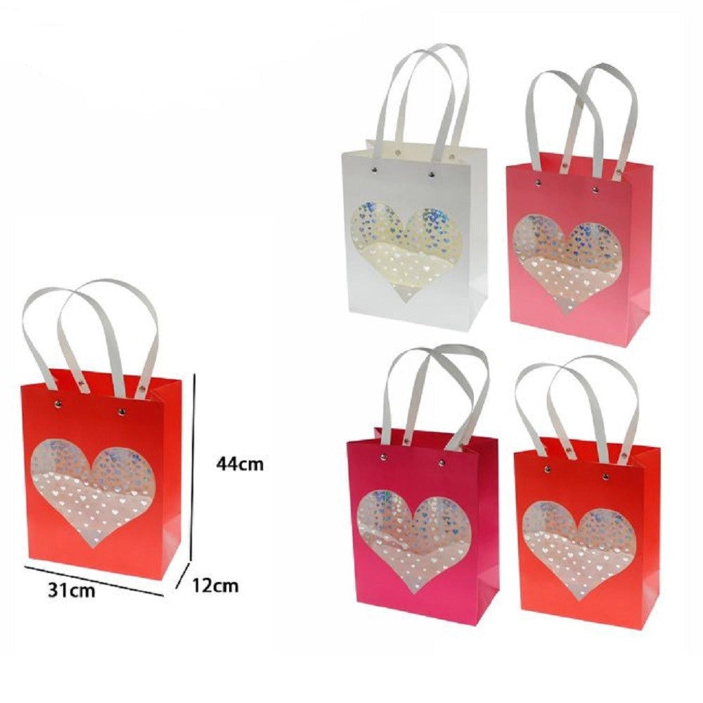 Trade Shop - Set 2 Pz. Buste Borsa Da Regalo Sacchetti Con Cuore 44x31x12cm 69937 Vari Colori -