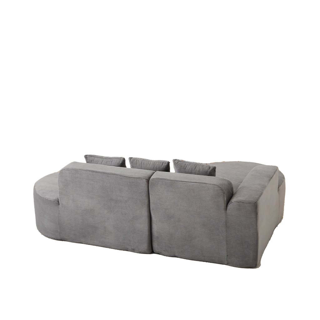 Divano angolare L 3 posti ¨C Minimal ¨C tessuto cord grigio chiaro 220cm con cuscini braccioli imbottito