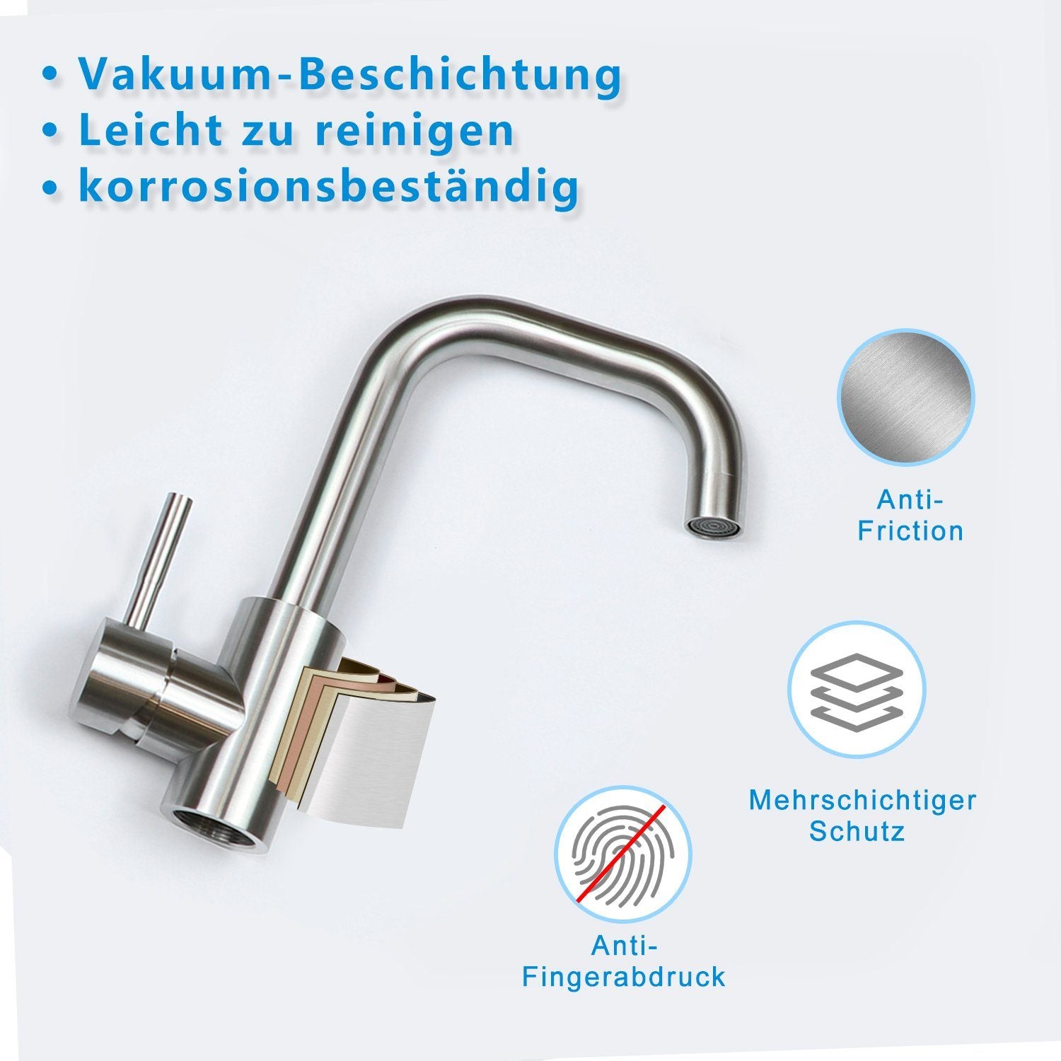 ZMH Rubinetto da Lavabo Acciaio Inossidabile Giro 360° Acqua Calda Fredda Alta Pressione Silenzioso