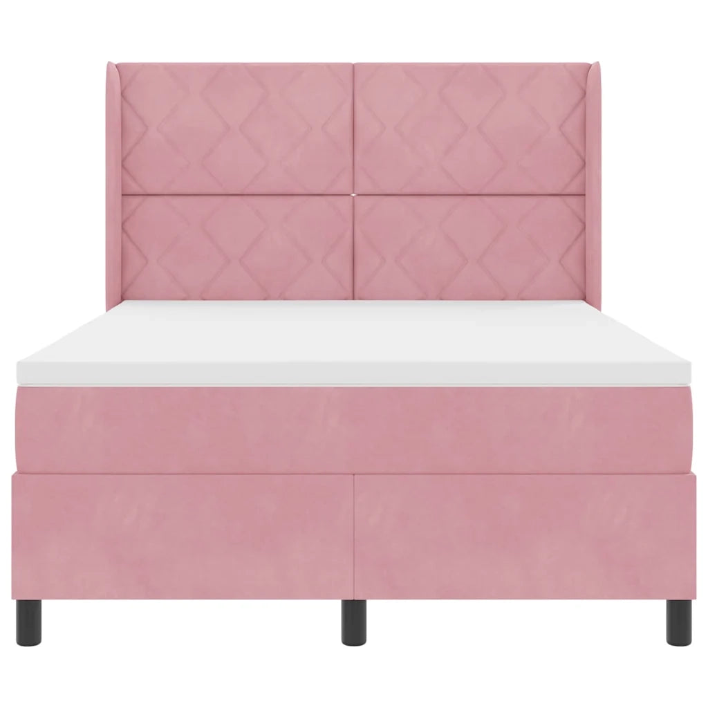 Letto con Box Springs LED e Materasso Rosa 140 x 190 cm Velluto 3343921