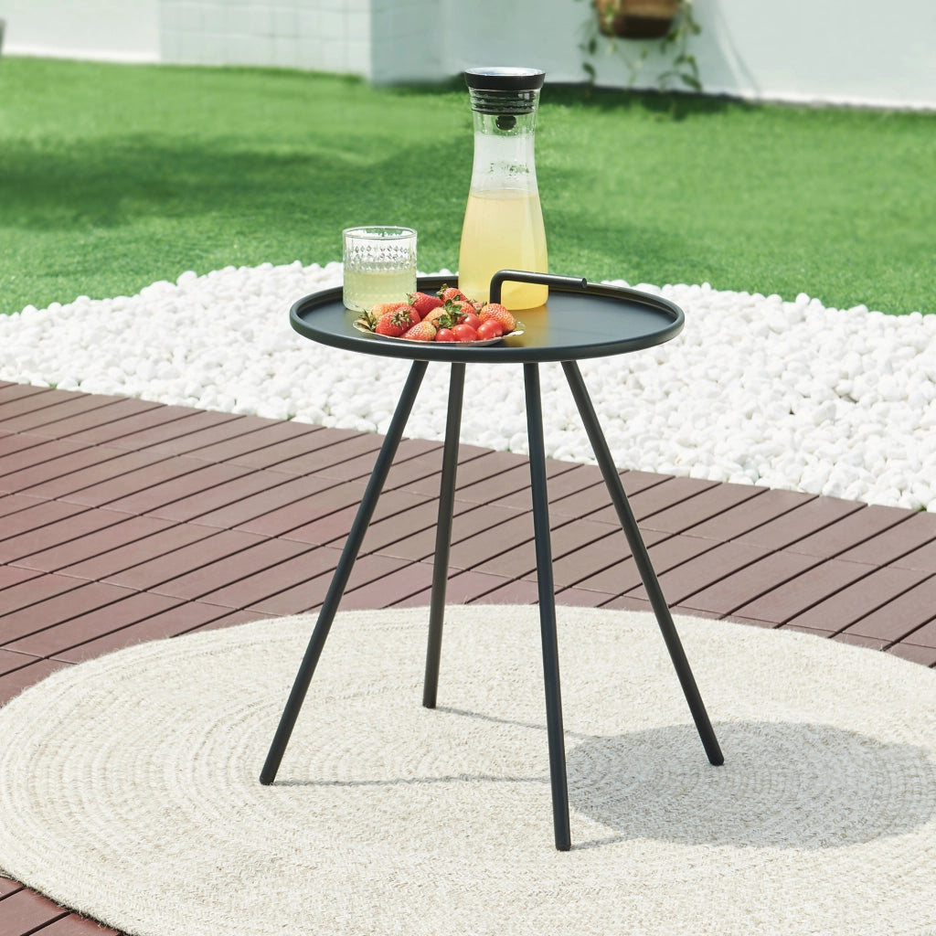 Tavolino da Giardino Fosen in Acciaio Piano con Maniglia Centrale - Nero [en.casa]