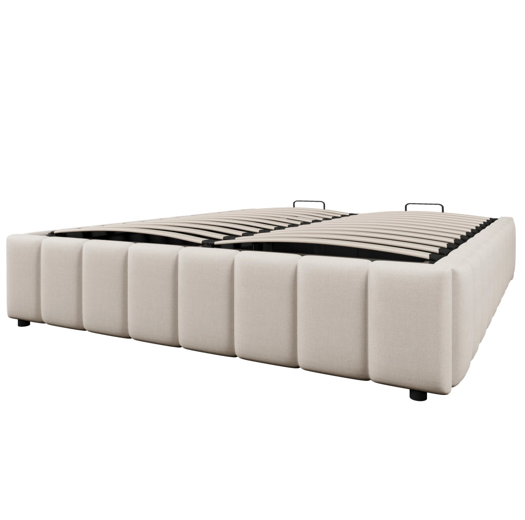 Letto imbottito con contenitore idraulico 140x200 cm senza testiera beige