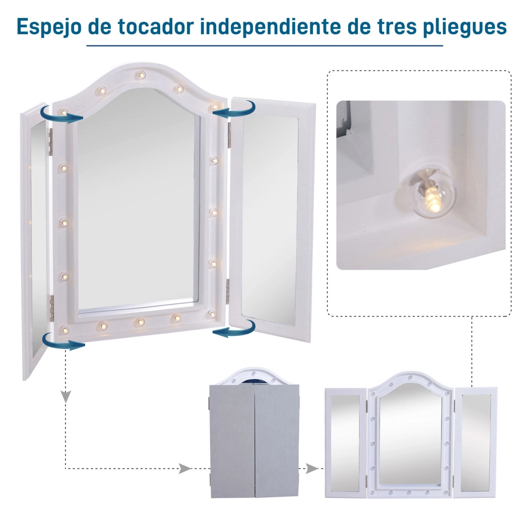 Specchietto da Trucco Illuminato LED Pieghevole ¨C zephmum ¨C 73x53.5x4.5cm