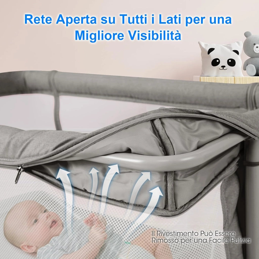 3 in 1 Culla Neonato Fianco Letto, Lettino Neonato Dondolo con Materasso, Culla Co-Sleeping Fino a 9 kg, Altezza Regolabili, 84 x 59,5 x 80,5cm (Grigio)