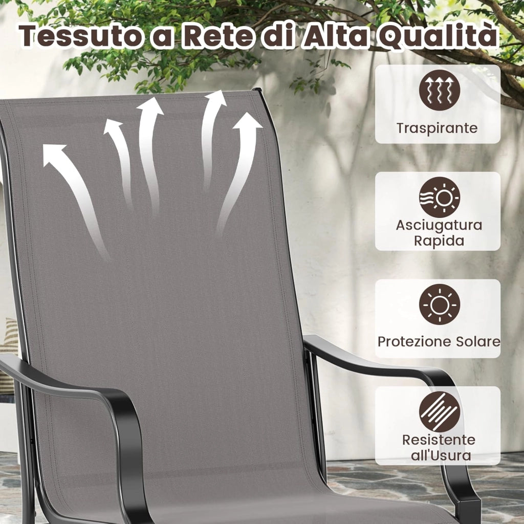 Set di 2/4 Sedie da Pranzo Giardino, Mobile da Pranzo con Schienale Alto, Struttura in Metallo, Poltrona per Esterno Giardio Balcone, Portata 150 kg