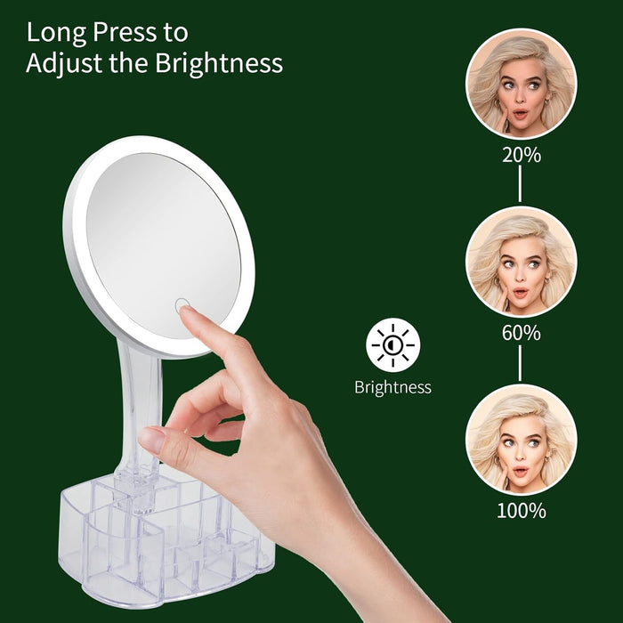 Specchio da Trucco con Luce Led e Porta Accessori Trasparente Ingrandimento 1X