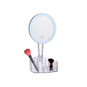 Specchio da Trucco con Luce Led e Porta Accessori Trasparente Ingrandimento 1X