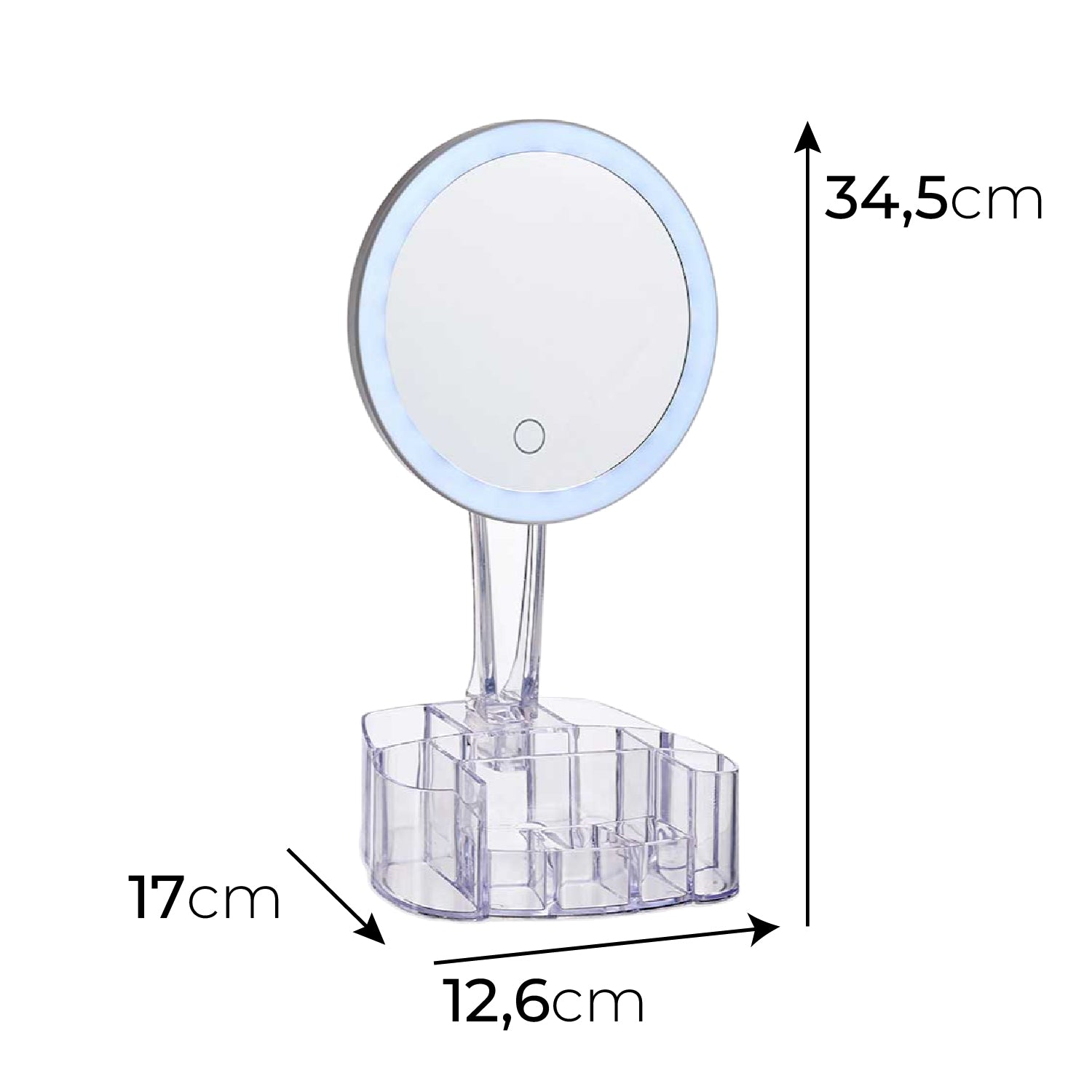 Specchio da Trucco con Luce Led e Porta Accessori Trasparente Ingrandimento 1X