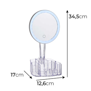 Specchio da Trucco con Luce Led e Porta Accessori Trasparente Ingrandimento 1X