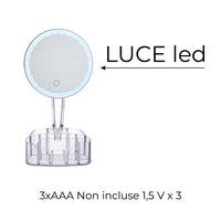 Specchio da Trucco con Luce Led e Porta Accessori Trasparente Ingrandimento 1X
