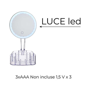 Specchio da Trucco con Luce Led e Porta Accessori Trasparente Ingrandimento 1X