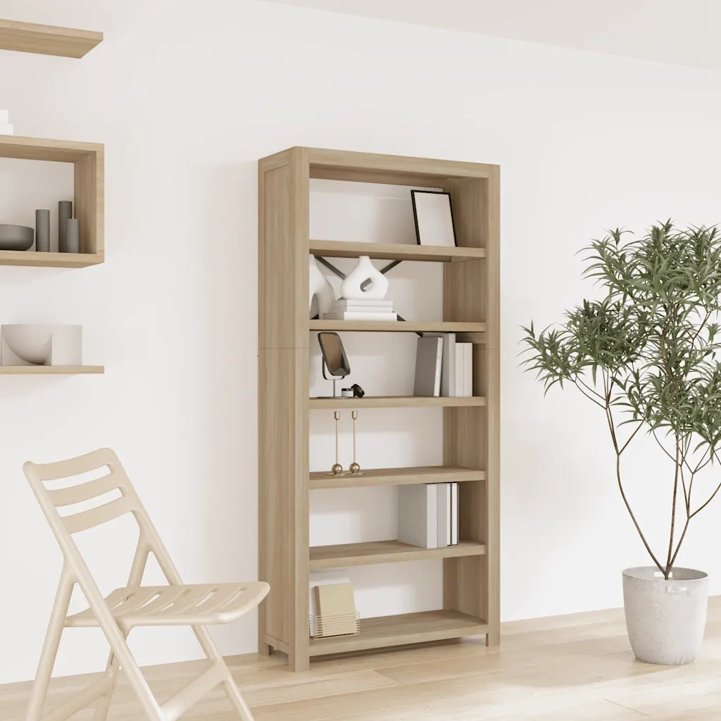 Libreria a 6 Ripiani-Scaffale per Libri-Mobile di Stoccaggio 80x30x170 cm in Legno Massello di Acacia