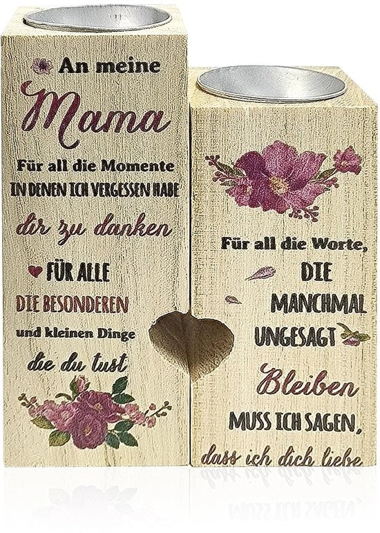 Sostegno per candele a forma di cuore - Supporto per candele in legno - Base stabile - Decorazione per ufficio - Regalo di compleanno - 12 x 9 x 4,5 cm - Stampa per candele