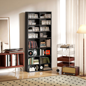 Libreria Porta CD e DVD 78,5x24x175 cm con 14 Ripiani Regolabili Nero