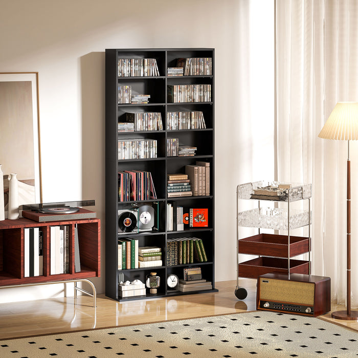 Libreria Porta CD e DVD 78,5x24x175 cm con 14 Ripiani Regolabili Nero