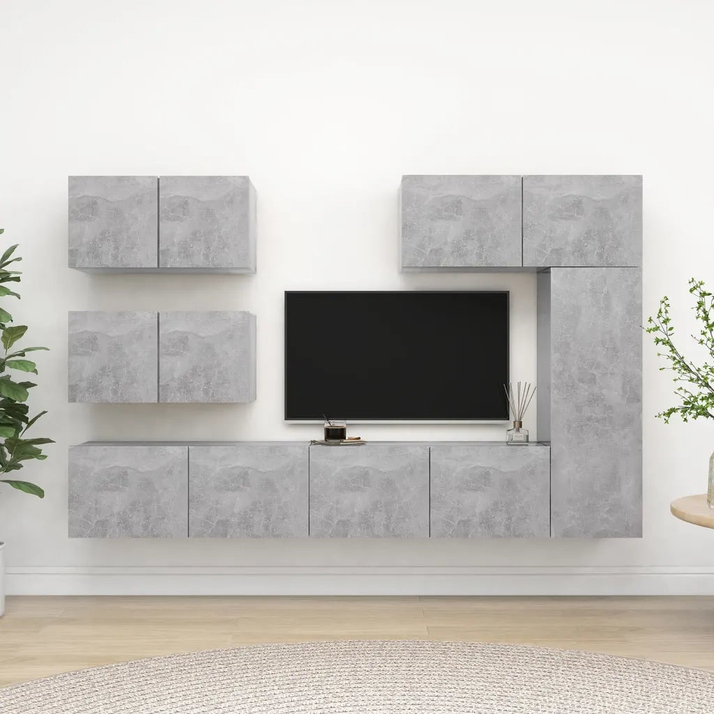 Set di Mobili Porta TV 6 pz Grigio Cemento in Legno Multistrato 3079135