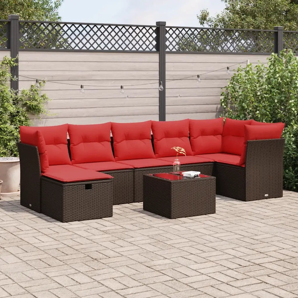 Set Divani da Giardino 8 pz con Cuscini Marrone in Polyrattan 3325320
