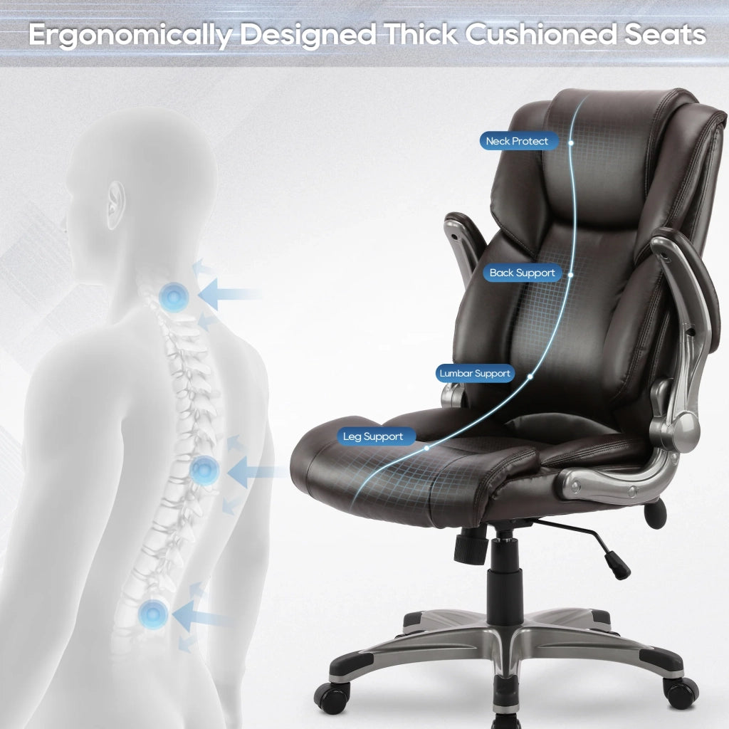 Sedia da Ufficio Ergonomica in Similpelle, Braccioli e Altezza Regolabili - Marrone