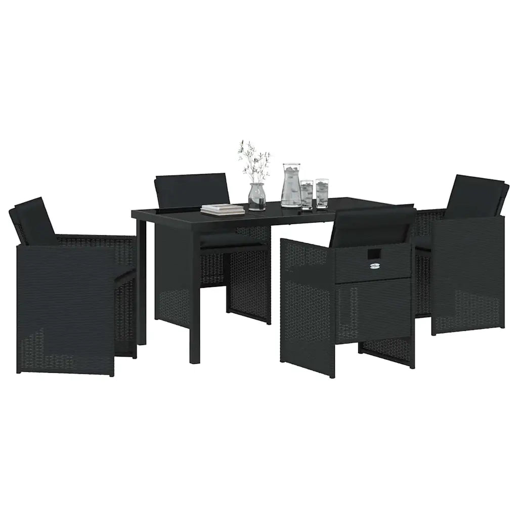 Set da Pranzo per Giardino con cuscino 5 pcs Nero polyrattan