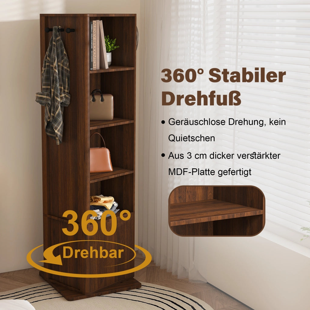 Armadio con Specchio ¨C Minimal ¨C Noce scuro MDF 4 in 1 multiuso per camera con appendiabiti e ripiani