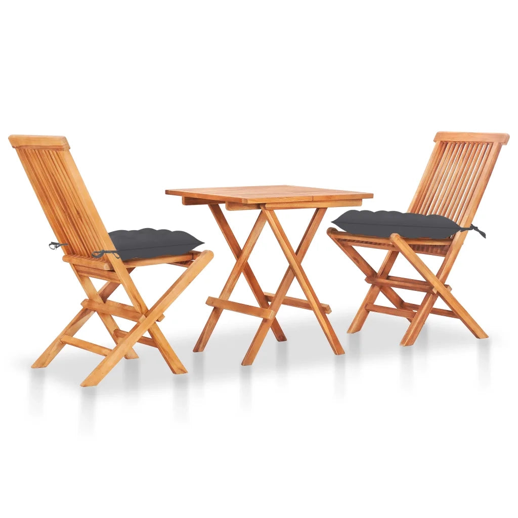 Set da Bistrot 3 pz con Cuscini Antracite in Massello di Teak cod mxl 39111
