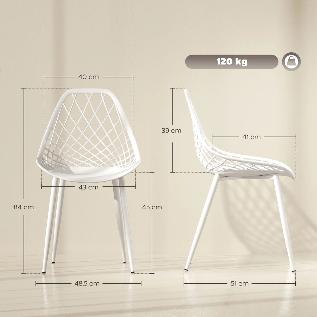 Set 4 Sedie da Pranzo Design Moderno con Schienale Traforato in Plastica Bianco