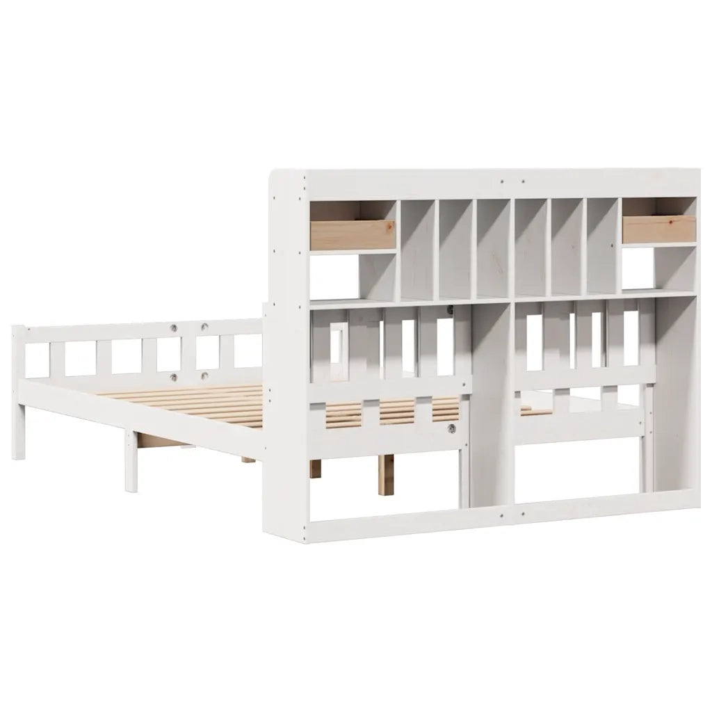 Letto Libreria senza Materasso-Struttura Letto con contenitore Bianco 150x200 cm Legno di Pino 309834