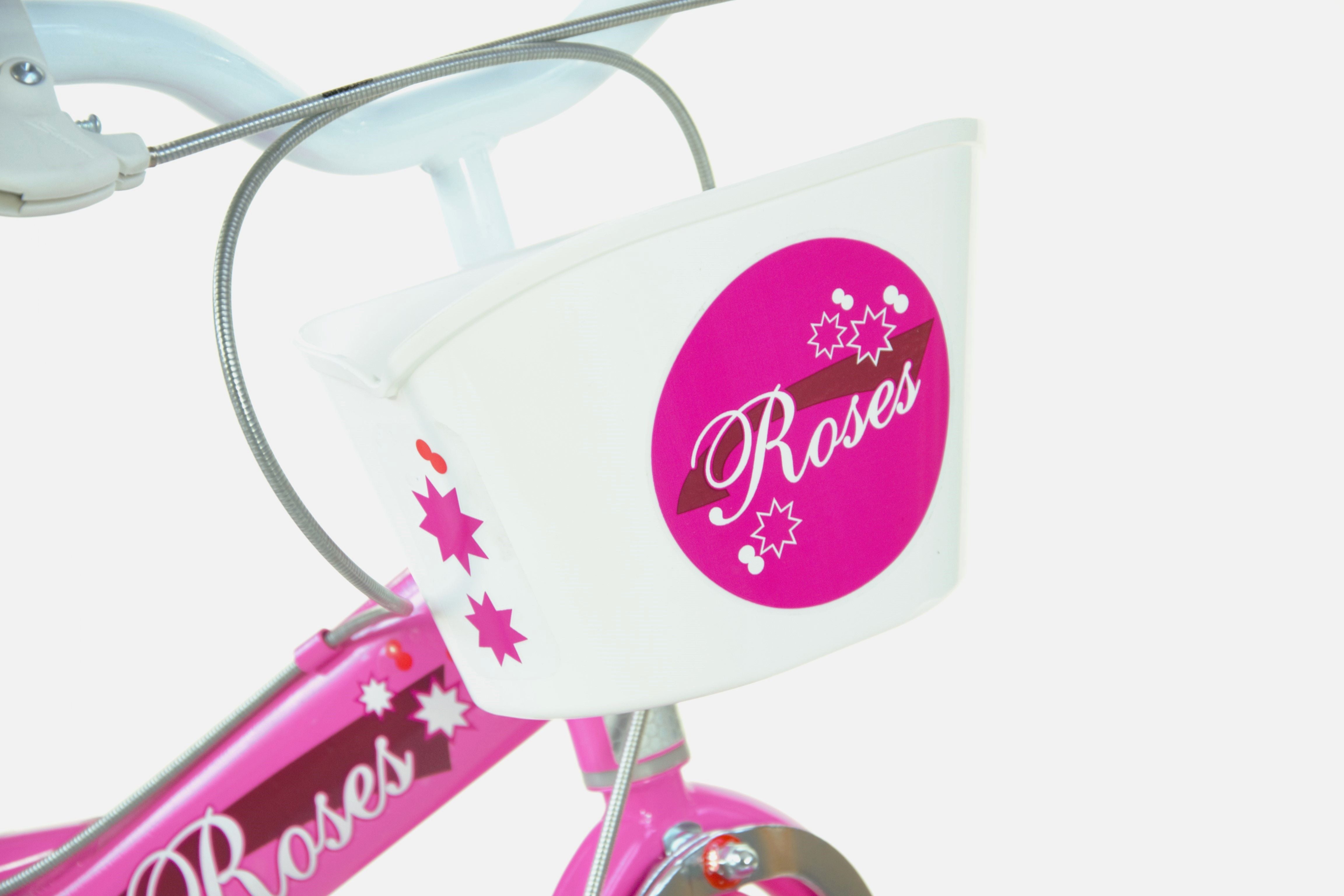 SCH ROSES 14", bicicletta per bambini, adatta ad etÃ  tra i 4 e i 6 anni, per altezza tra 100 e 120 cm, con cestino, c