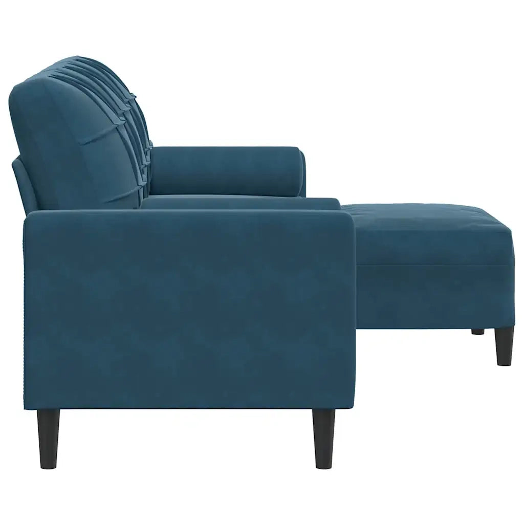 Divano a 3 Posti con Poggiapiedi Blu 180 cm in Velluto 3278276
