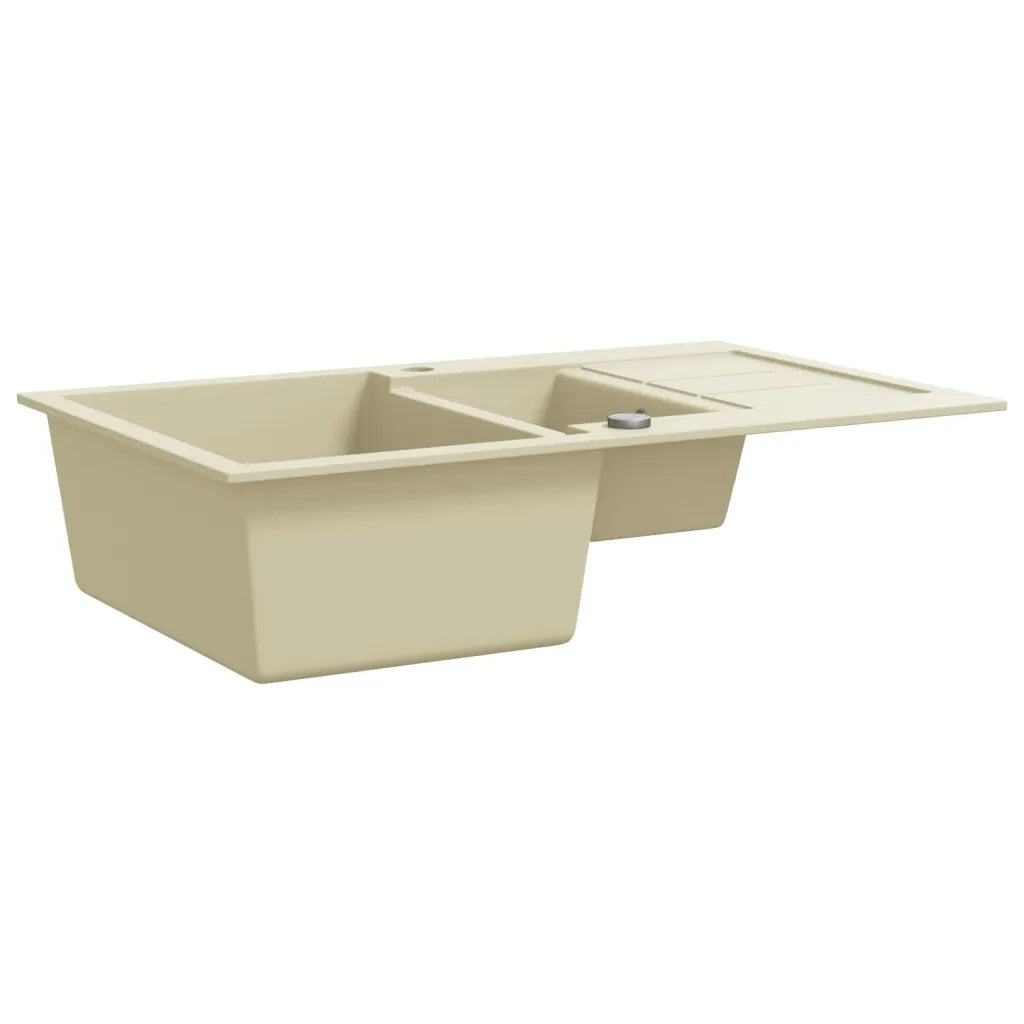 Lavello da Cucina in Granito Vasca Doppia-Lavandino-Lavabo Beige 978554