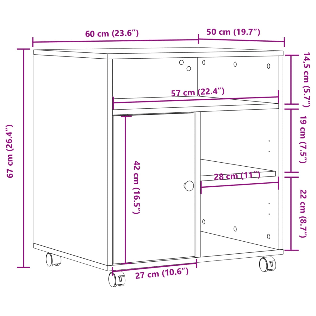 Supporto per Stampante con Ruote Grigio Cemento 60x50x67 cm CFW8651684