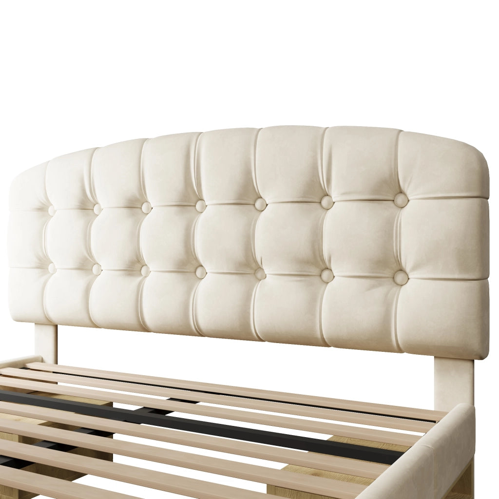 Letto con Cassetti 140 x 200 cm - Mensole e Testiera Regolabile - Beige