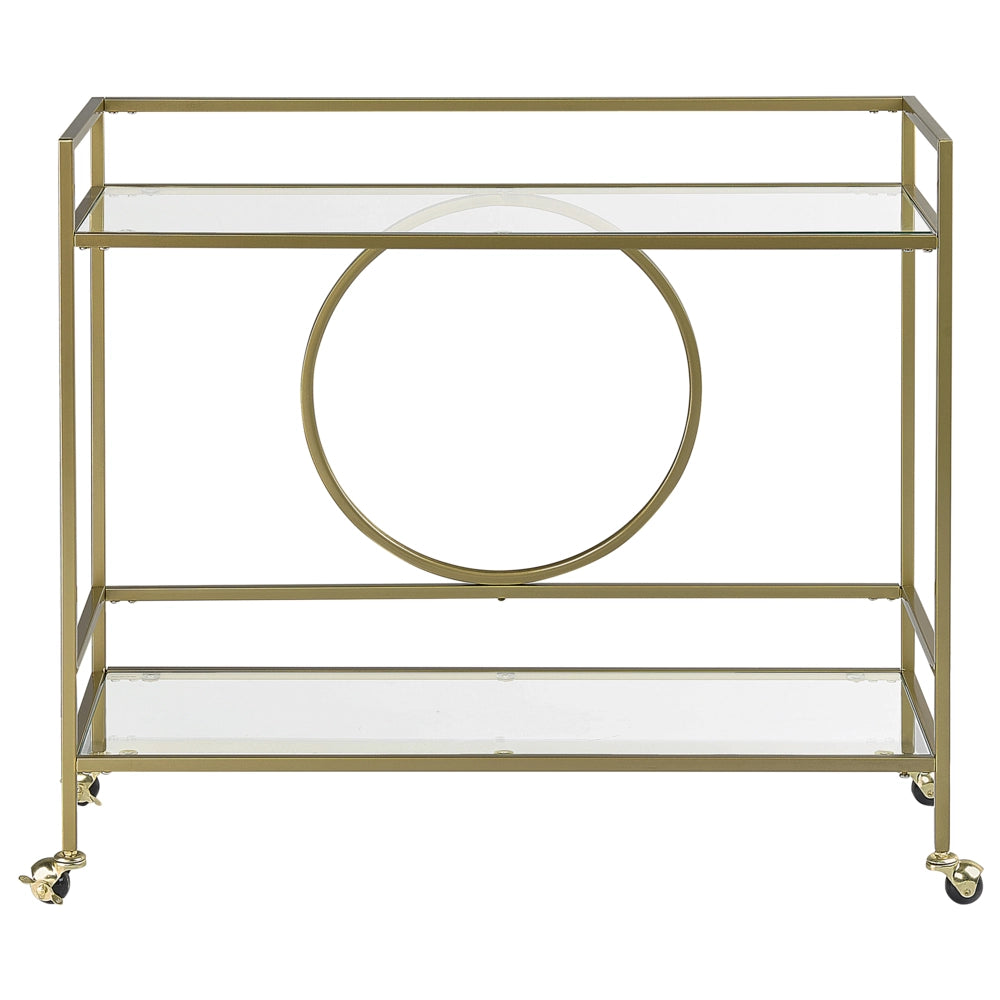Carrello da Cucina Metallo dorato Vetro 75 x 45 cm Ruote Glamour Portaoggetti Aperto Due Piani Soggiorno