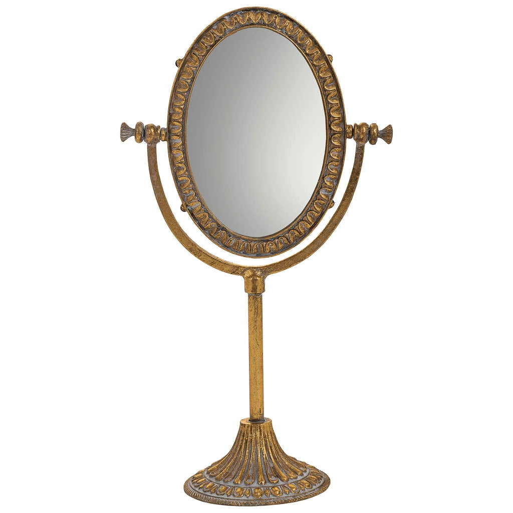 Specchio cosmetico in resina con supporto dorato 17x9,5x30,5h