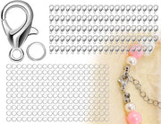 Kit di chiusure per gioielli, 300 pezzi di kit di chiusura a catena, 100 pezzi di chiusura a carabina, chiusure in argento con 200 pezzi di anelli aperti, chiusure per bracciali, collane e gioielli (argento)