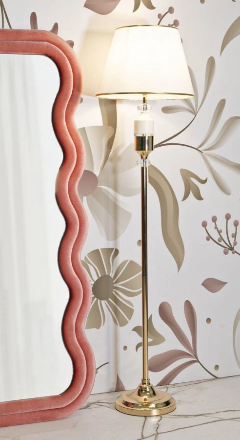Lampada da Terra Gipsy Ø40x160 cm in Ferro e Tessuto Oro e Bianco